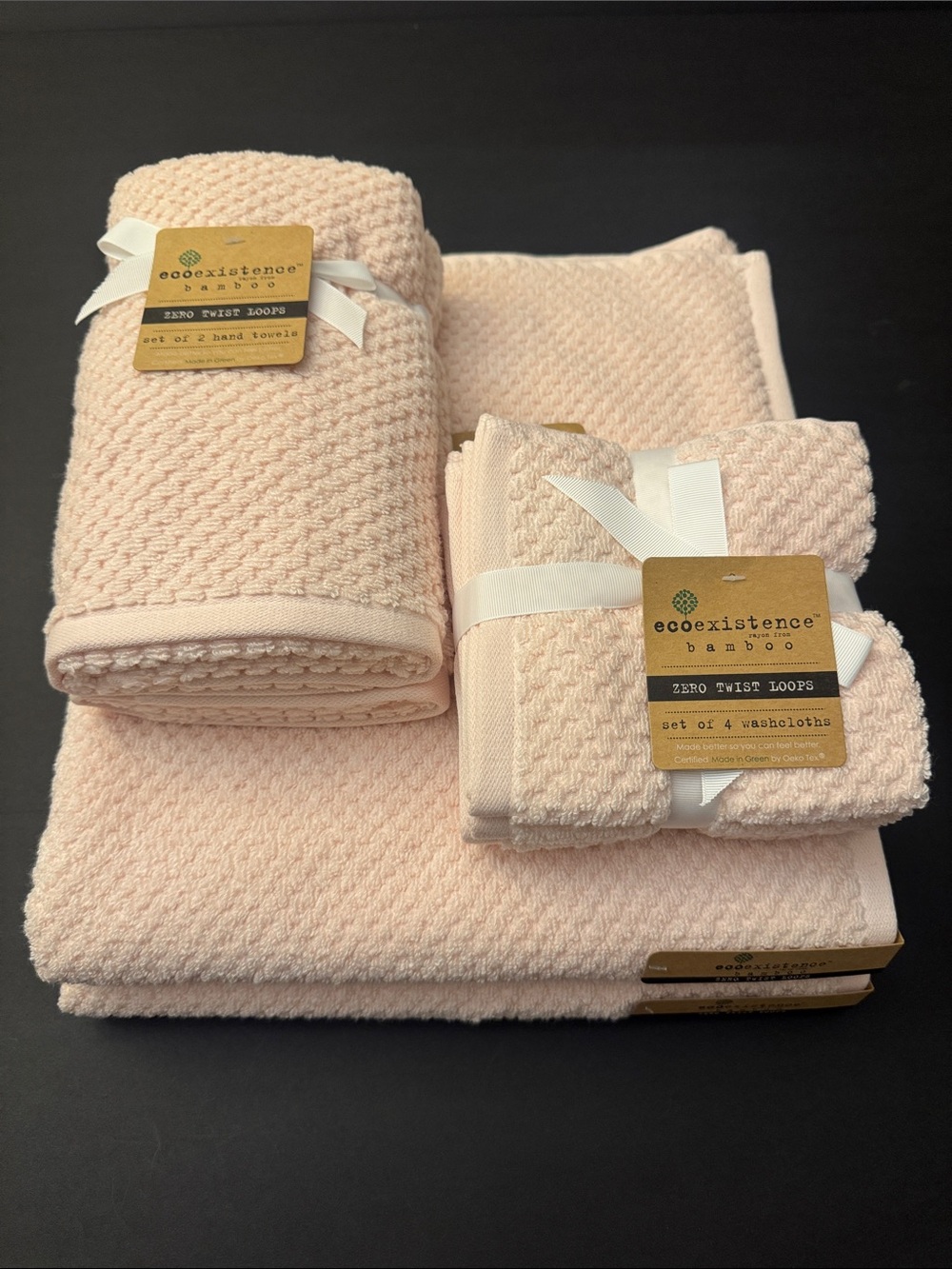 8pc Ecoexistence Bamboo Zero Twist Loops Bath Towel Set - Petal
